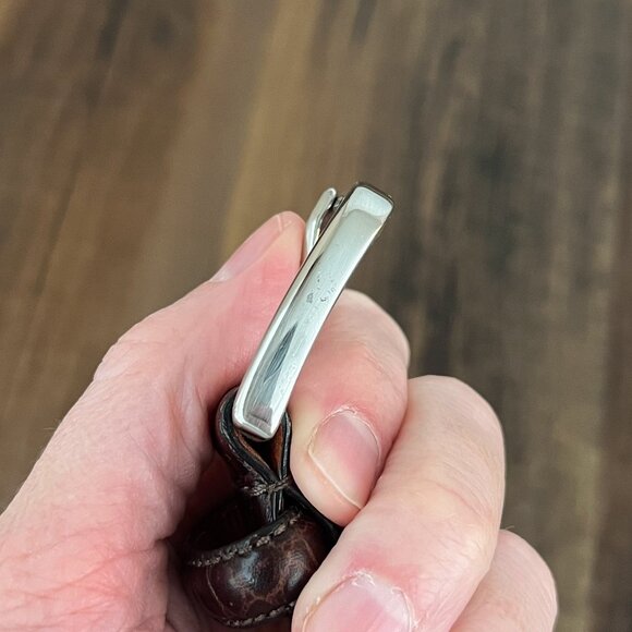 Coach Croc Embossed Calfskin Leather Belt Solid Brass Buckle Mens Size 34 Brown - Picture 9 of 16